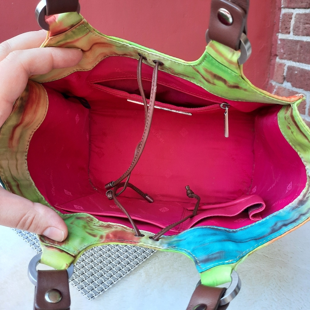 Donald Pliner Abstract Tie Dye Small Satchel Handbag Purse Rare Travel Wedding - Picture 8 of 12